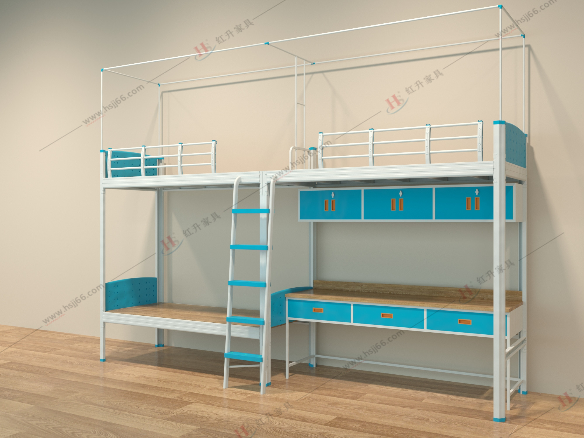 三人位连体公寓床hs-g028